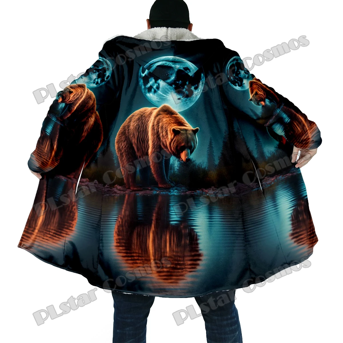 Winter Fashion Men's cloak Animal Bear & Raccoon Pattern 3D Printed Thick Fleece Hooded Cloak Unisex Casual Warm Cape Coat DP71 ox head buckle genuine leather embossing belt luxury for men fashion animal pattern