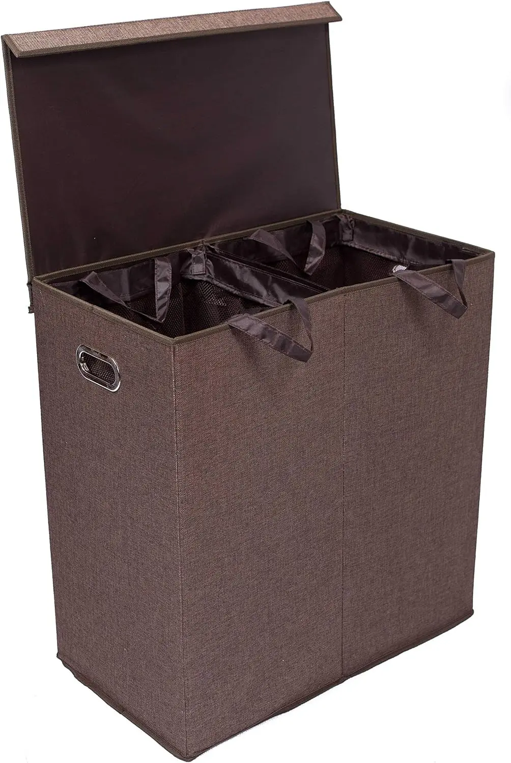 

Double Laundry Hamper with Lid | Removable mesh bags | Dual Compartment Clothes Hamper | Brown