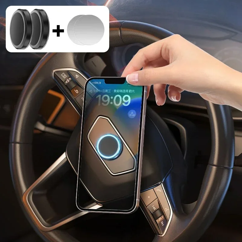 Magnetic Round Car Phone Holder Steering Wheel Phone Stand Mount Rotatable Fixed Bracket Support GPS for Xiaomi Iphone Samsung