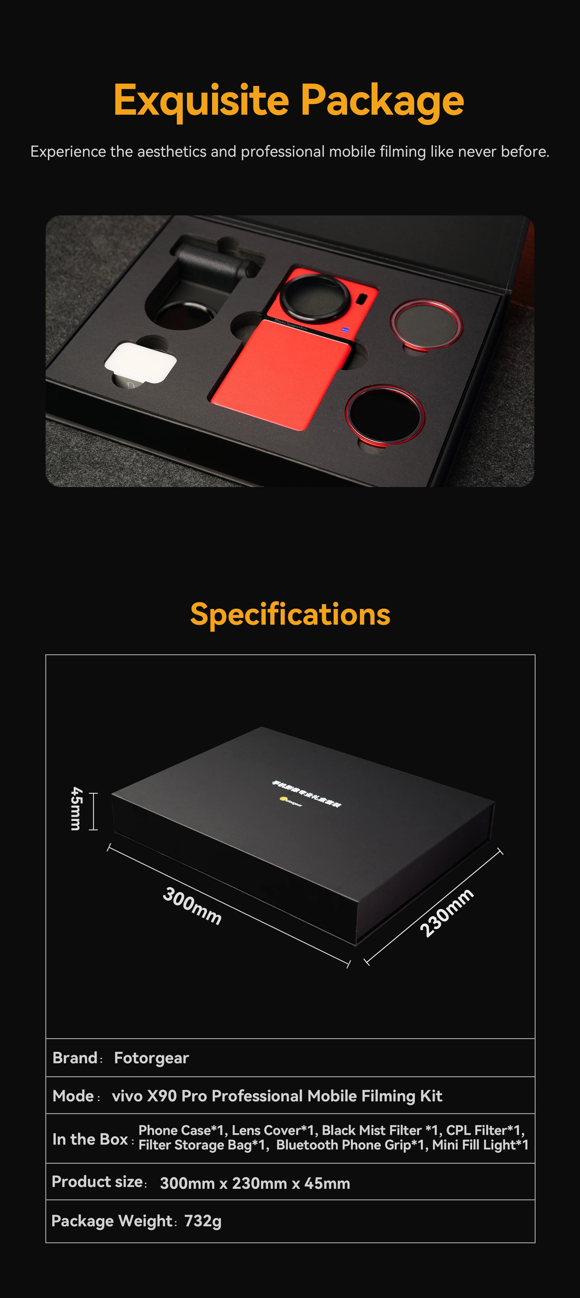 Fotorgear 휴대폰 케이스 필터 세트 Vivo X90 Pro Plus CPL 블랙 