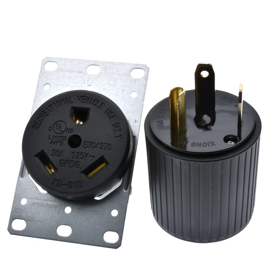 NEMA TT-30P,30 Amp,125 Volt,Straight Blade Male RV Trailer Plug Connector, Black Industrial Grade,Grounding 3750 Watts Generator