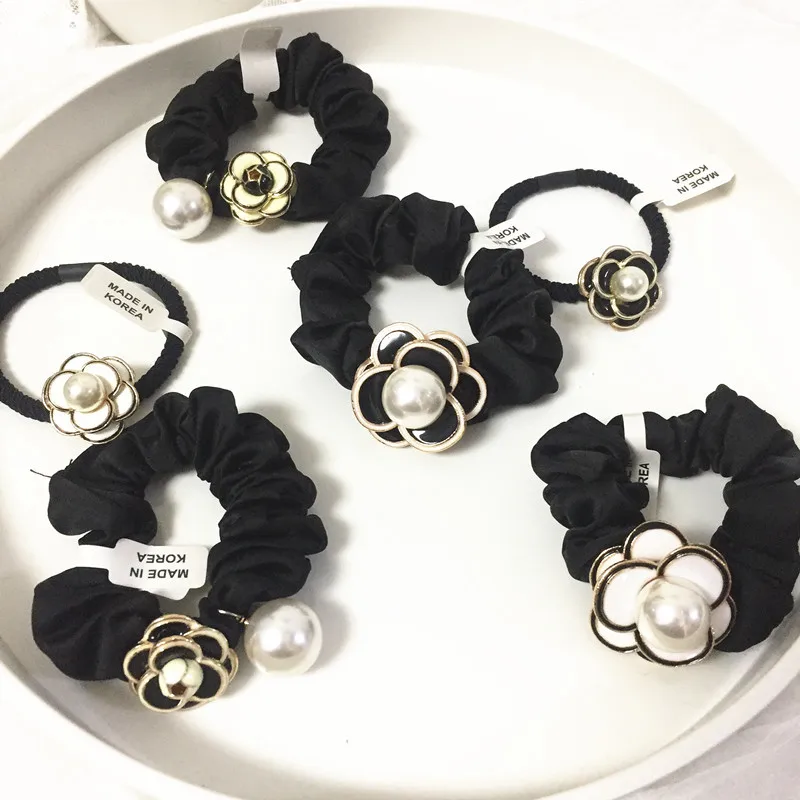 White Big Pearl Flower Camellia Hair Ties Ropes Luxury Handmade Rose