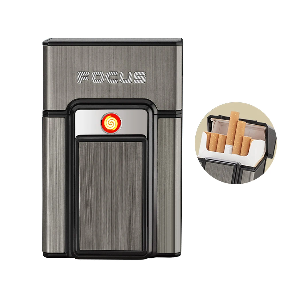 Mechero USB con caja para cigarros, encendedor de Gas a prueba de viento,  recargable, con orificio