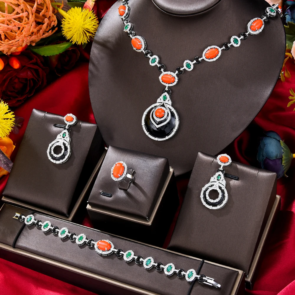 

GODKI New Fashion Turquoise UAE Dubai Bridal Jewelry Set For Women Wedding Party Nigerian African Necklace Earring Set