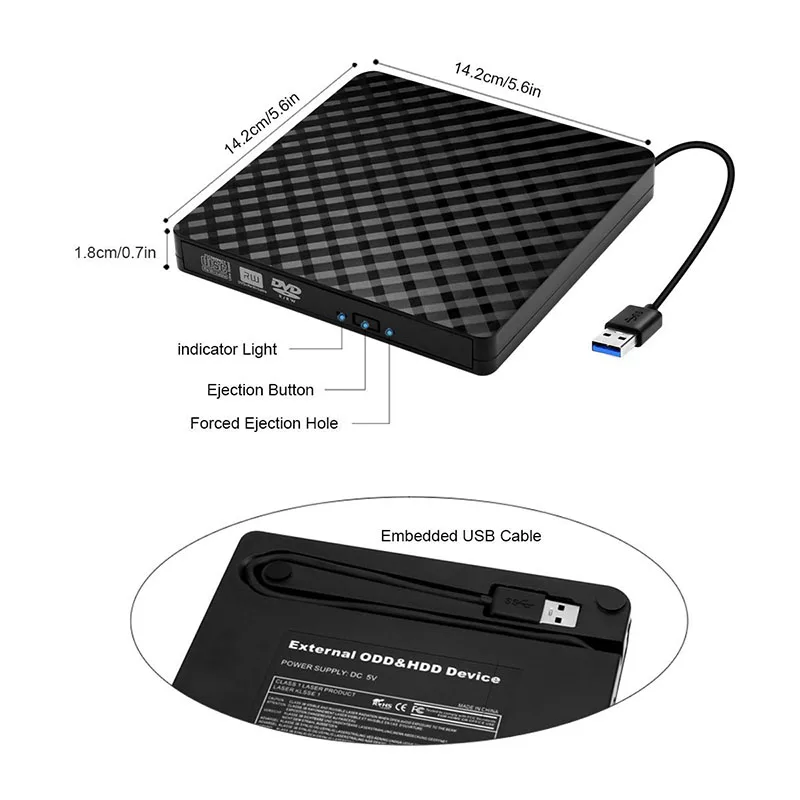 Portable high-speed USB 3.0 External  CD/DVD ROM Optical Drive External Slim Disk Reader Desktop PC Laptop Tablet  DVD Player