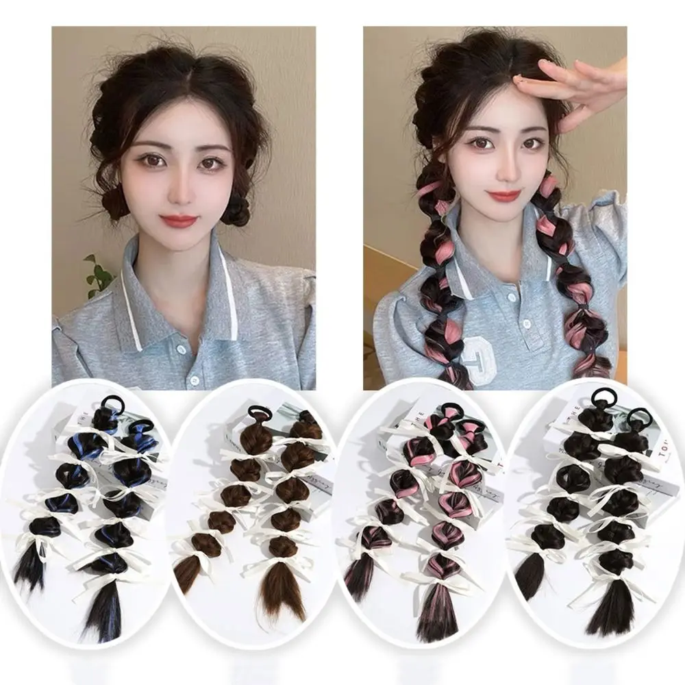 

1 Pair Cute Wig Braids Hair Ties Portable Hair Accessories Hair Extensions Synthetic Ponytails Twist Braids Pony Tail Wigs