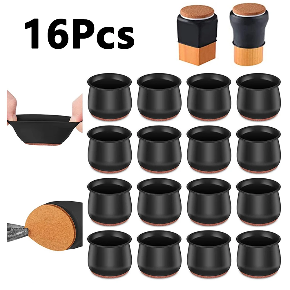 16pcs Silicone Chair Leg Caps Felt Bottom For Floor Protection