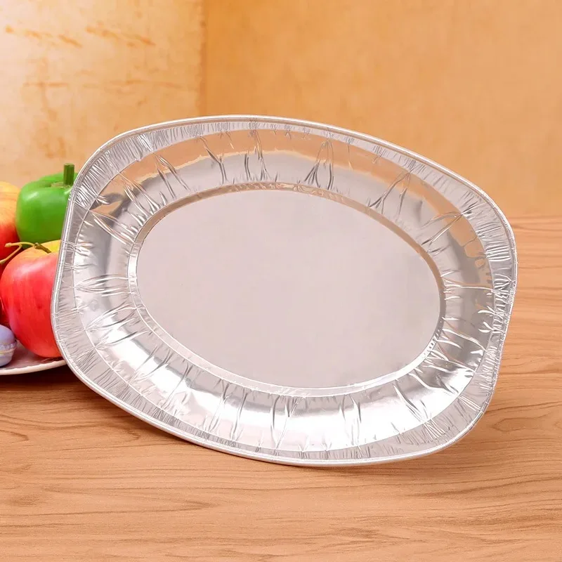 10pcs Disposable Oval Serving Plates Aluminium Foil Tray Serving Dishes Tableware for Catering BBQ Banquet Party