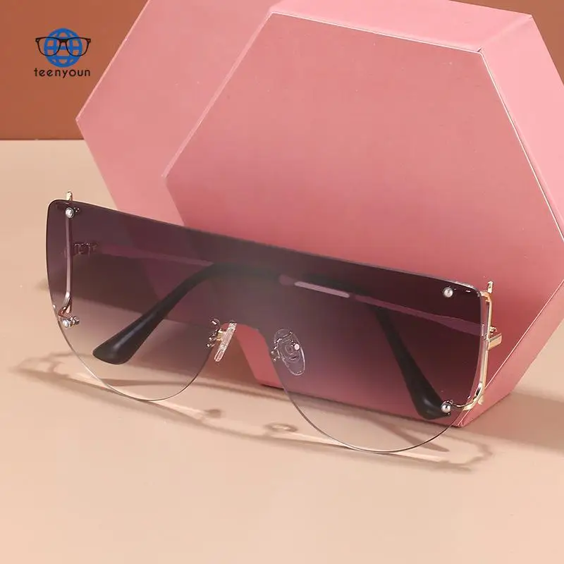

Teenyoun New Rimless Conjoined ,Eyewear Big Frame Versatile Retro Driving Sunglasses Sun Glasses