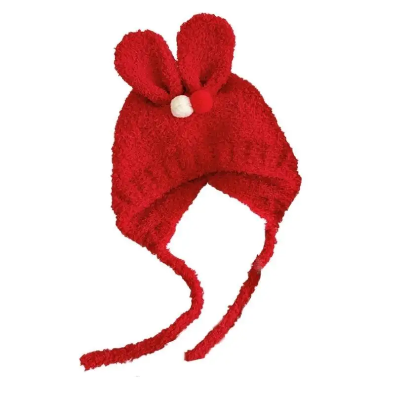 39bd Kleinkind Baby Kinderzimmer Strickhut Pelzige Kleinkind Kaninchen Ohren Baby – Detail 7