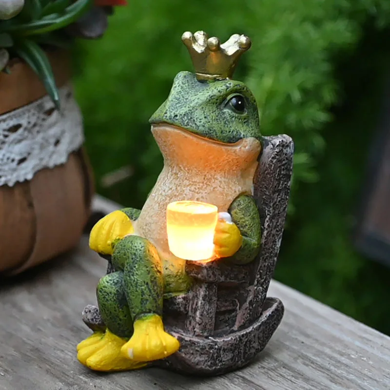 

Cute Frog Solar Landscape Light Ornament Figurines Resin Courtyard Patio Decoration Frog Sculpture Garden Fun Coffee Lovers Gift
