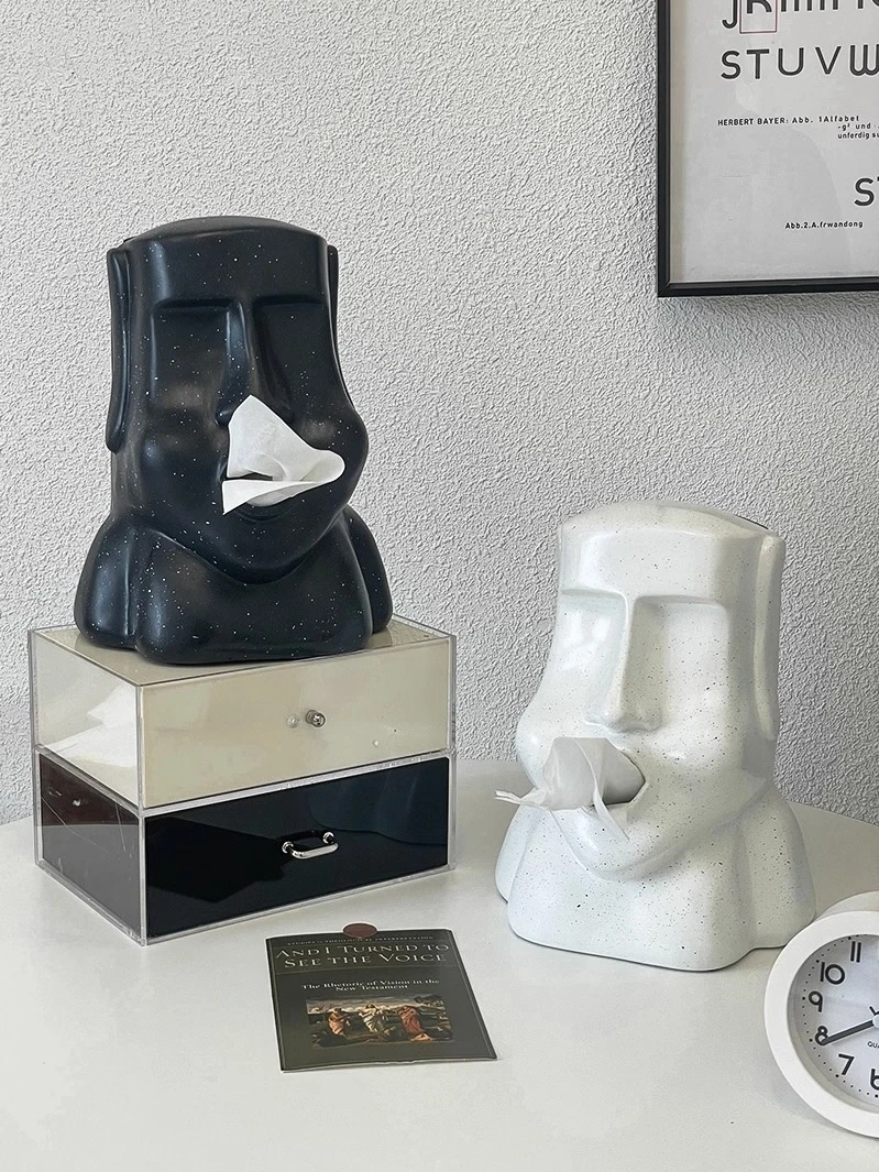 Ins Moai Stone Statue Paper Drawer Box Ceramic Simple Living Room Household Desktop Paper Drawer Box Creative Funny Gift