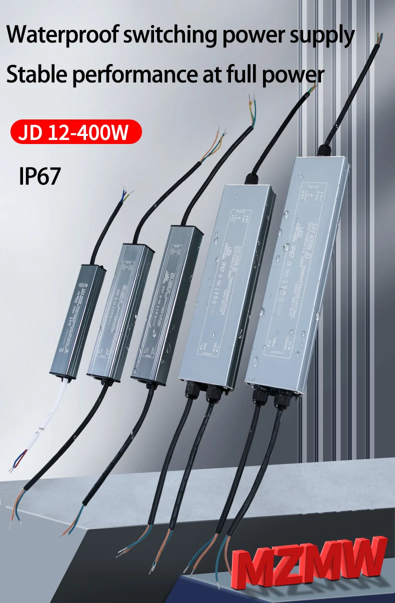 MZMW Waterproof Switching Power Supply 18W 24W 48W 60W 100W 150W 200W 300W 400W 12V 24V LED Driver Lighting Transformers Adapter