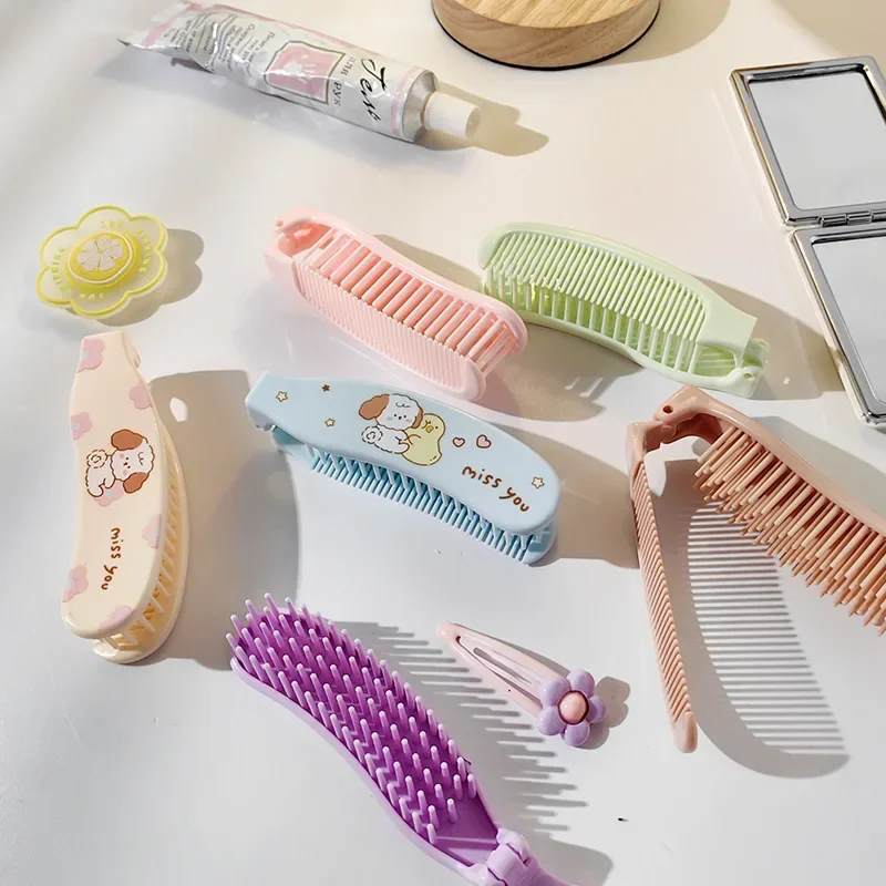 Cute Cartoon Bear Bunny Puppy Hair Comb Baby Girls Hairbrush Portable Fold Combs Kids Children Hair Brush Accessories