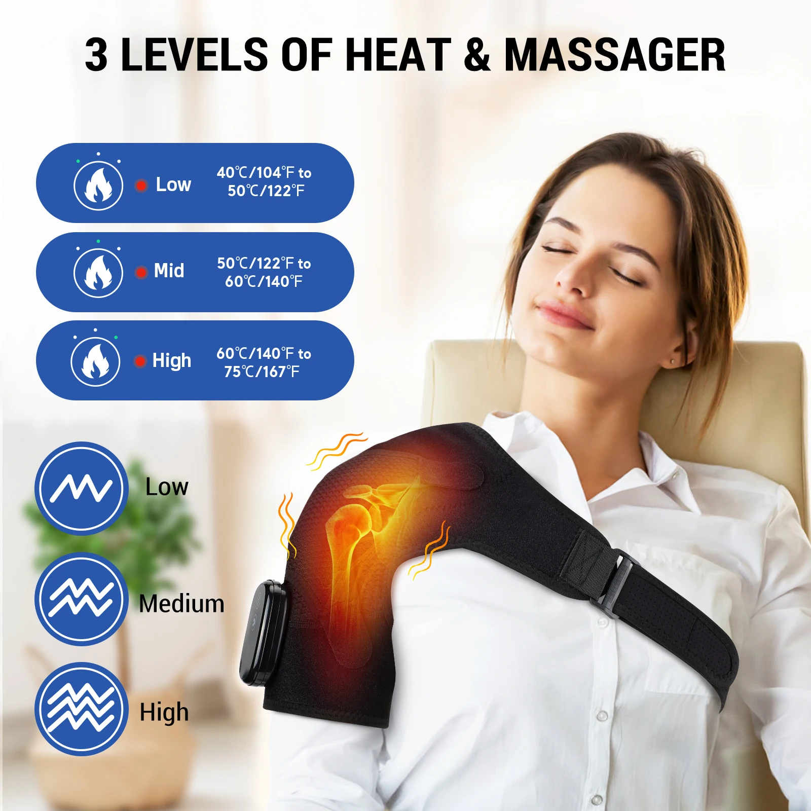 Electric Heating Shoulder Massage Heated Shoulder Brace Adjustable Shoulder Massage Support Belt for Arm Muscle Relaxation