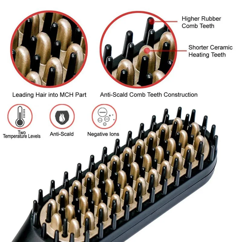 Multifunctional Electric Heated Men Beard Comb Fast Heating Portable Travel Anti-Scald Beard Straightener Press Hot Comb 3
