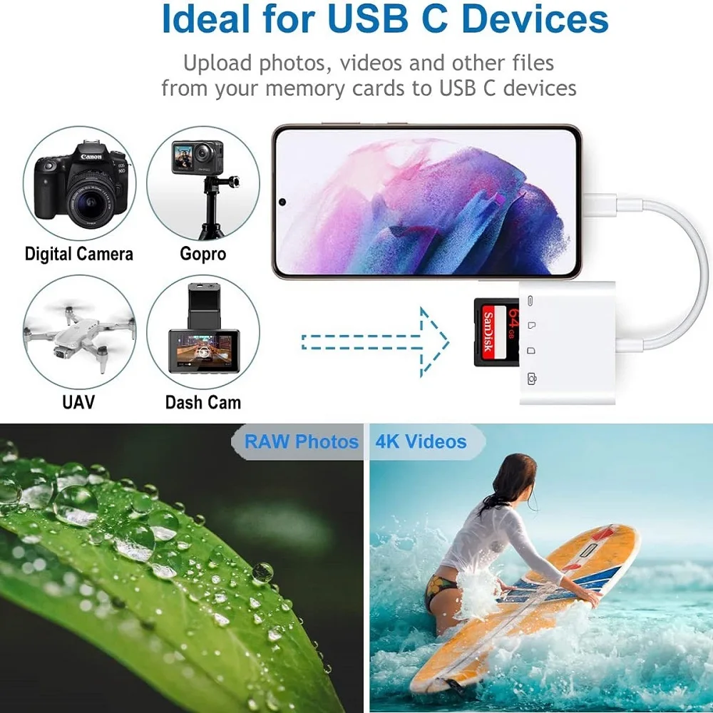 Type-c SD/Micro SD 카드 리더기 4 in 1 USB C 또는 Lightning-메모리 카드 어댑터(충전 포트 포함) USB 3.0 Female OTG 어댑터