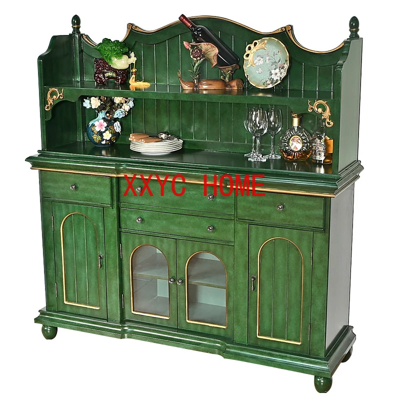 

Country Sideboard Cabinet Solid Wood High Cabinet Wall Kitchen Shelf Wine Cabinet Integrated