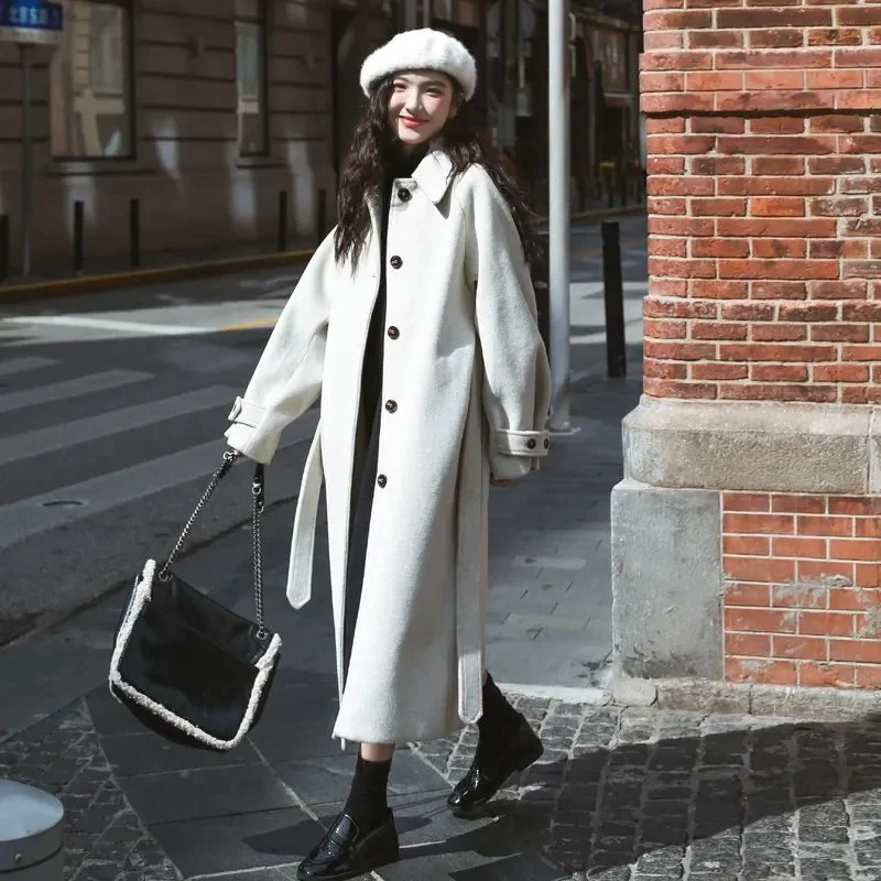 

British Style Fashion Woolen Outwear Women's Autumn/Winter 2023 New Temperament Goddess Style Knee Length Woolen Coat Lady