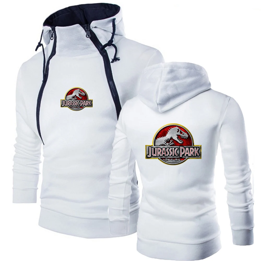 Jurassic Park Men Style Spring and Autumn Chest Double Diagonal Zipper Design Hoodie High-quality Three-color Causal Tops