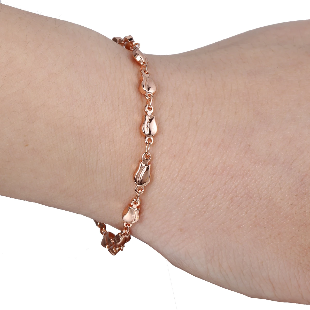 4mm Tulip Bud Bead Link Chain Bracelet 585 Rose Gold Color For Women Mom Jewelry Gifts 18cm 20cm 23cm GB394