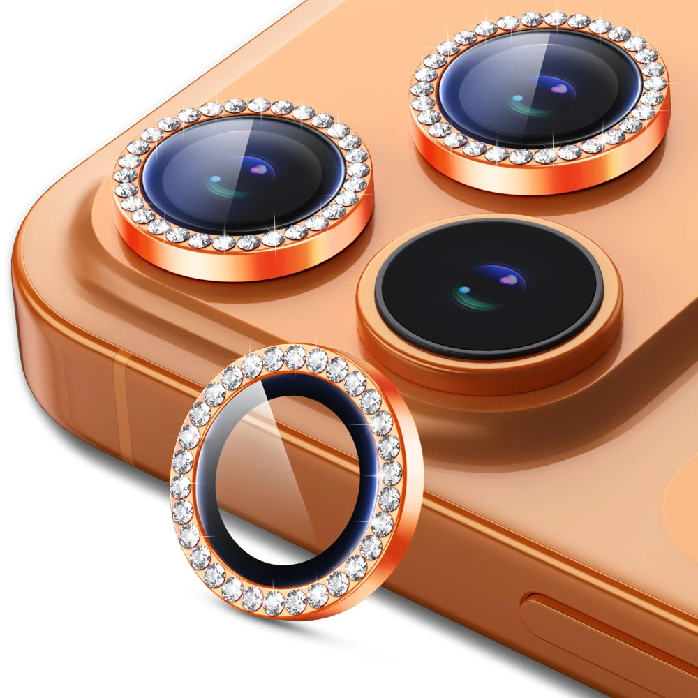 Luxury Diamond Ring Camera Protectors with Tempered Glass Lens Cover