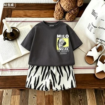 Abbigliamento Estivo per Ragazzi, Set Due Pezzi con T-shirt e Pantaloncini Stampati per Bambini
