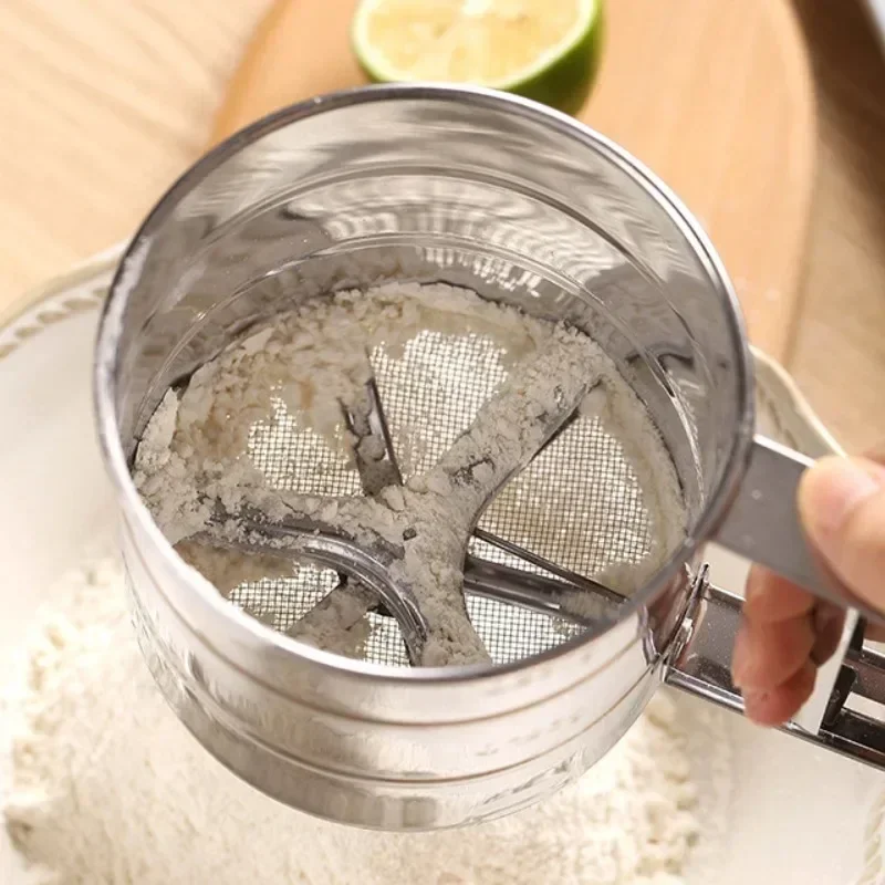 Flour Sifter Fine Mesh Strainer Mesh Strainer Powder Sieve Baking Tools Stainless Steel Ultrafine Sugar Flour Sieve Fine Mesh Sifter Handle Household Noodle Dessert