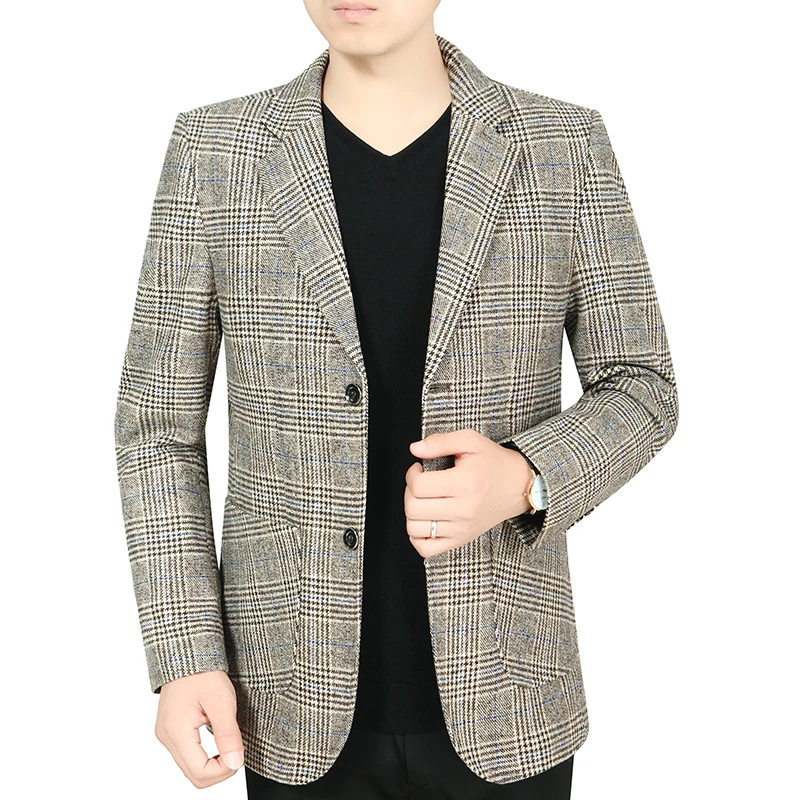 

High-quality Autumn and Winter New Plaid Fashion Handsome Suit Jacket Men's Thick Suit Young Business Casual Blazers Casual