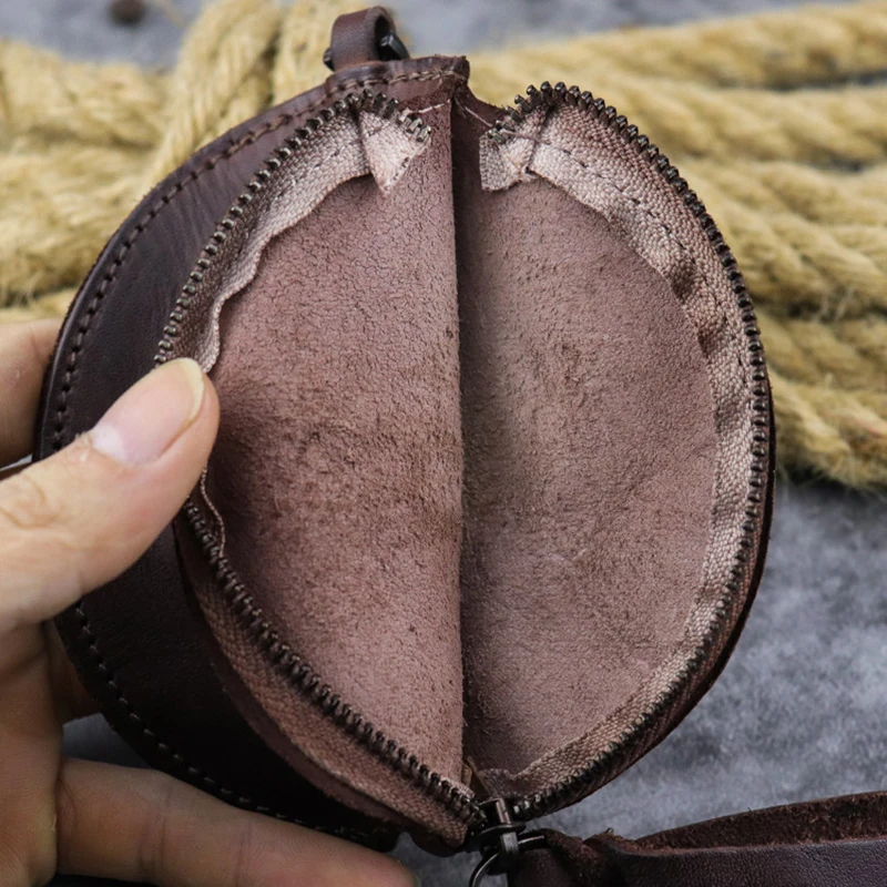 Leather To Do Old Classic Leisure Everything Creative Portable Round Fold Bank Card Coin Purse for Daily Use Outdoor Activities