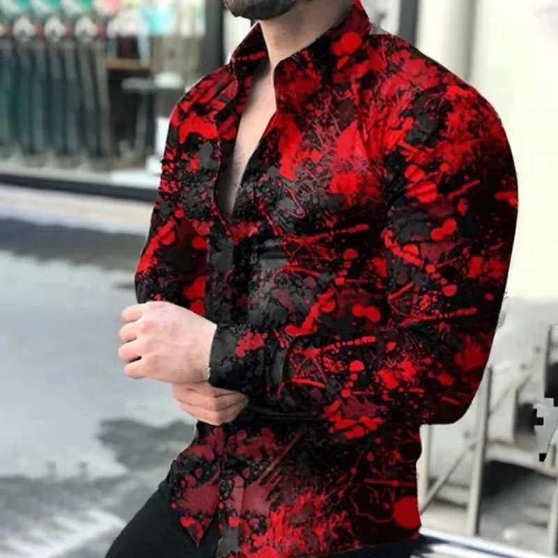 

Mens Shirt Brand 2022 Men's Luxury High Quality Long Sleeve Shirt Business Dress Red Mens Dress Prom Social Print Casual Shirt