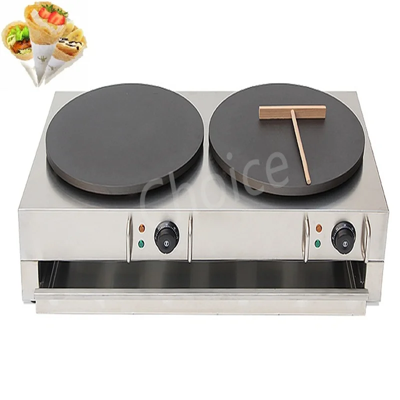 더블 헤드 전기 상업 크레이프 메이커 팬케이크 만들기 장비 기계 타자 스프레더 크레이프 기계