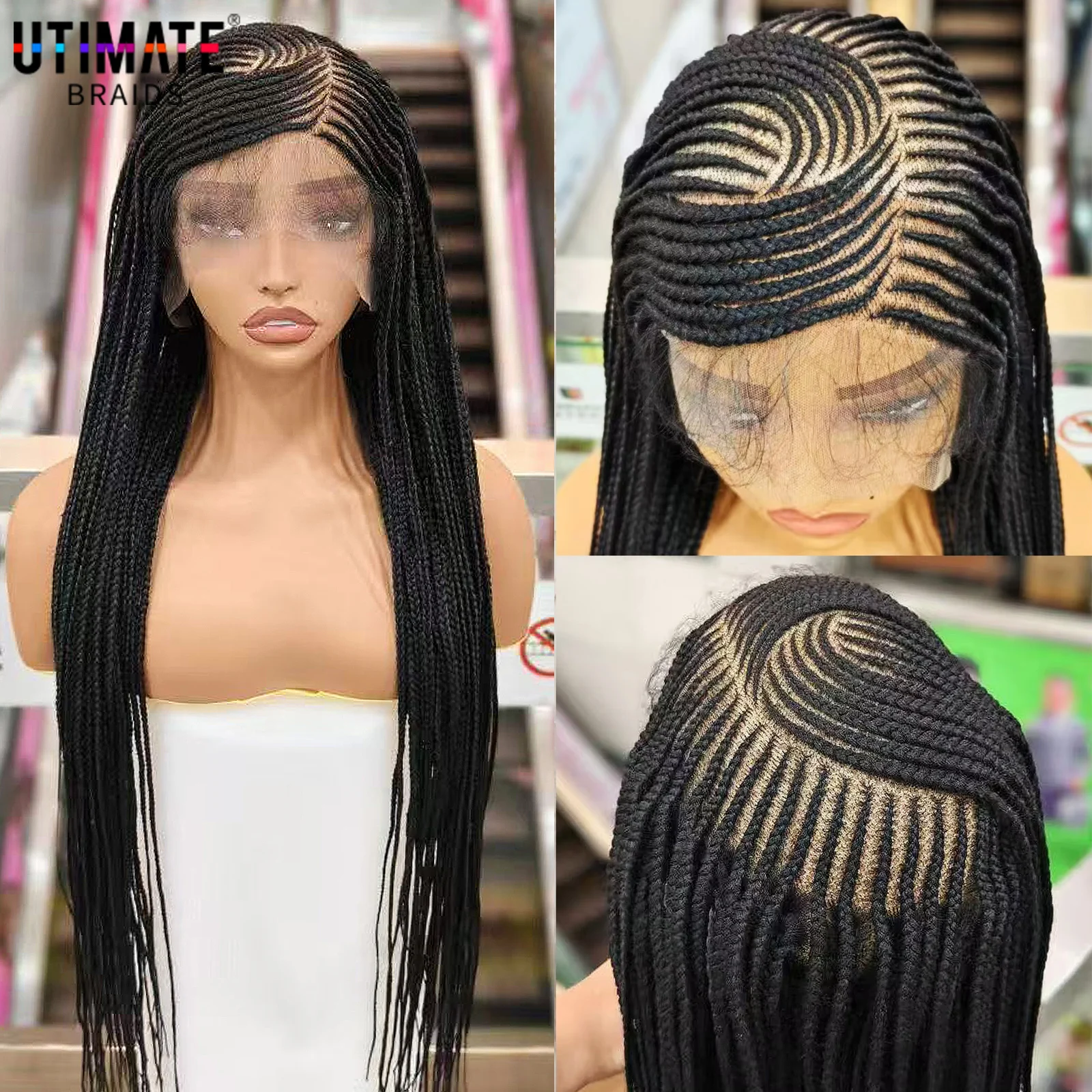 36" Synthetic Full Lace Cornrow Braided Wig