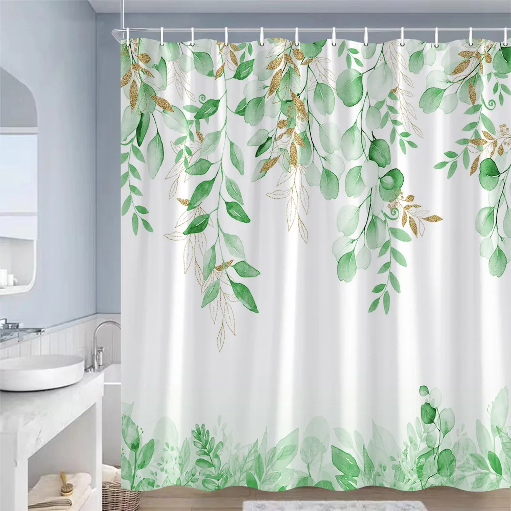 Uiiooazy Tenda Doccia Antimuffa, Tenda Da Doccia 180x180cm Eucalipto Foglie Blu Scuro E Verde Fiori Tende Da Bagno Tessuto Lavabile Impermeabile Poliestere Tende Per Vasca Da Bagno Con 12 Anelli - 9