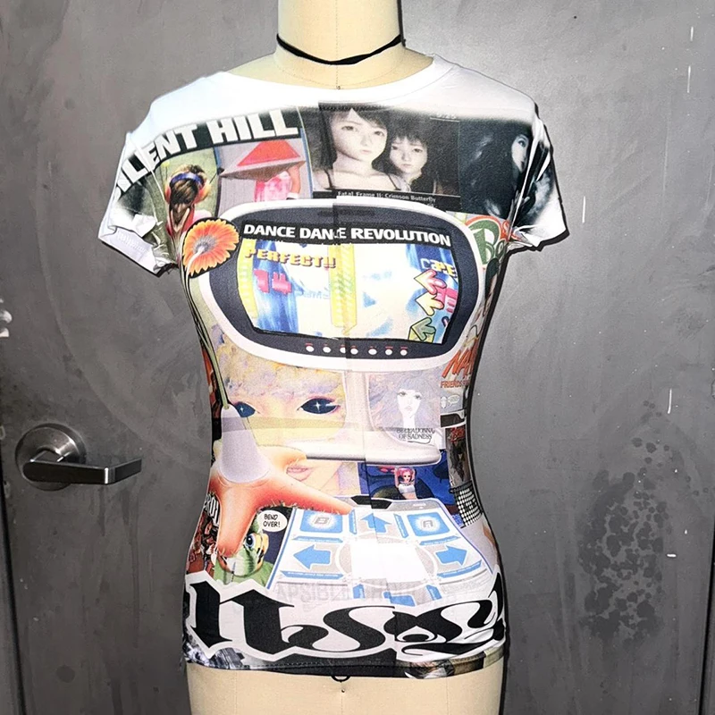 Women clothes Y2k Tops Baby Tees Aesthetic Emo Summer Tops Streetwear Gothic Harajuku Graphic Cartoon T-shirt Vintage Crop Tops 1