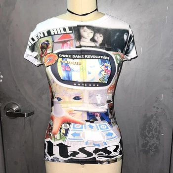 Women clothes Y2k Tops Baby Tees Aesthetic Emo Summer Tops Streetwear Gothic Harajuku Graphic Cartoon T-shirt Vintage Crop Tops 1