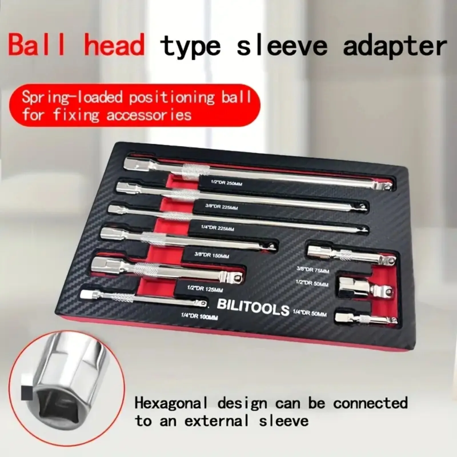 Wobble Extension Set, 9 PCS 1/4 3/8 1/2, Ratchet Extension Set, Socket Adapter - 1