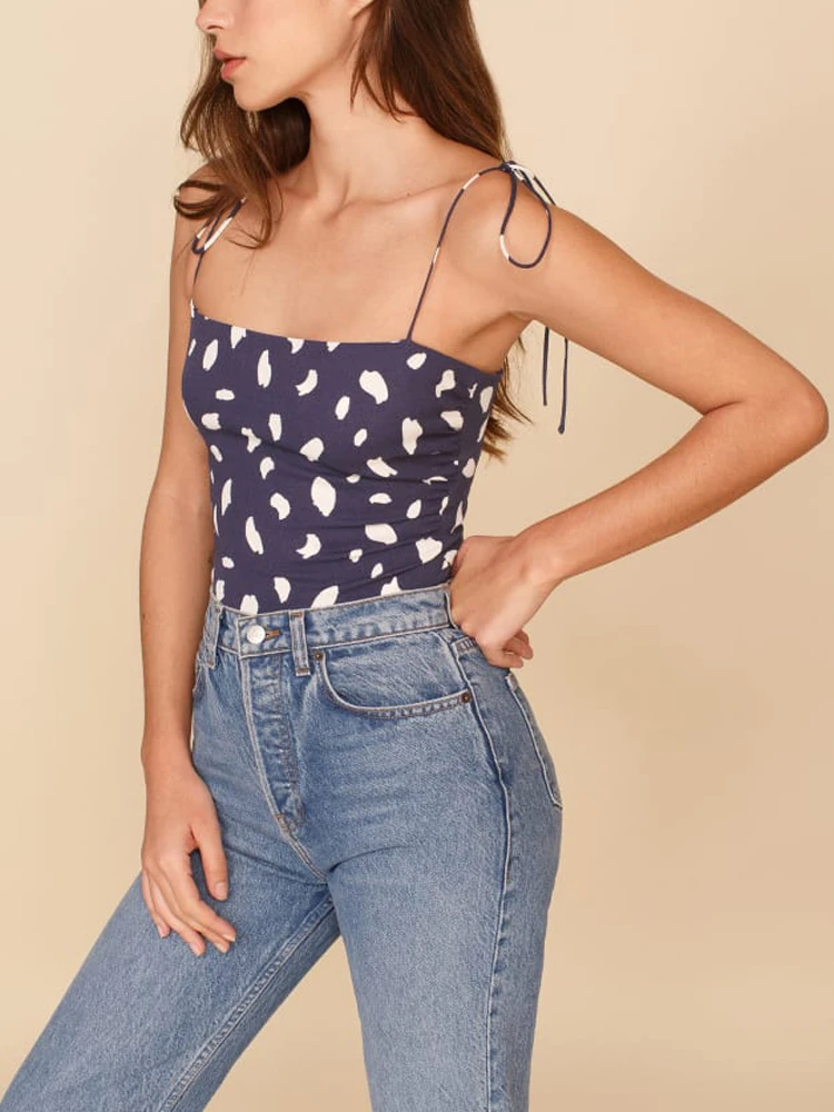 Summer Women's Casual Printed Bowknot Decorated Slim Camisole half bra