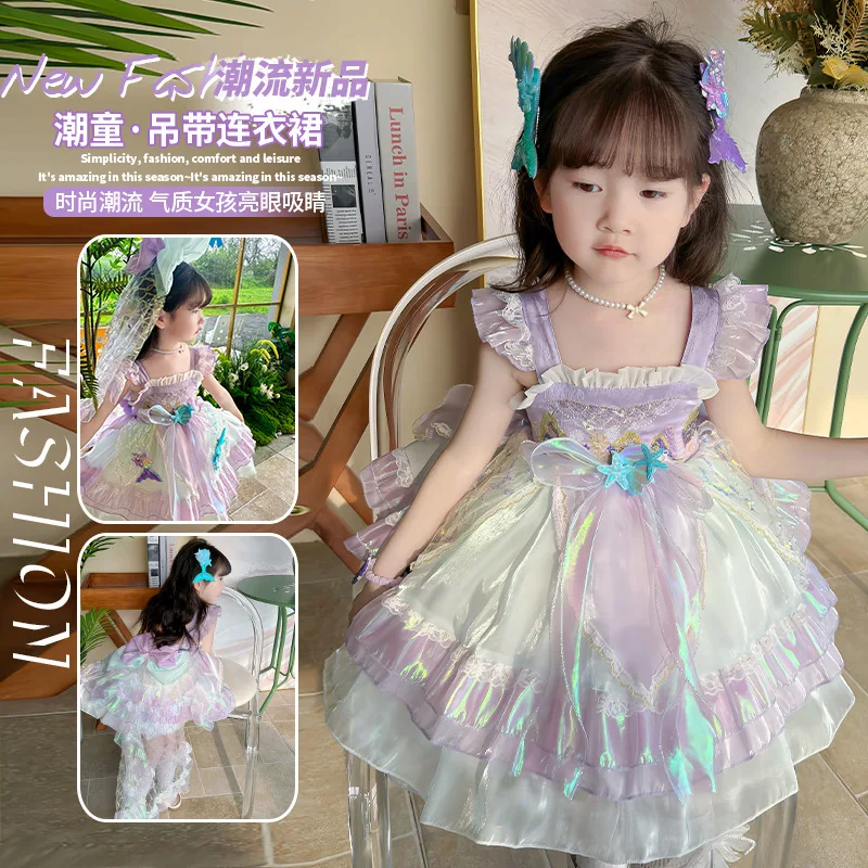 Summer new fashion little girl mermaid Lolita Princess baby bow suspender dress
