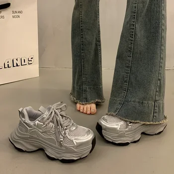 Chunky Platform Sneakers for Women Spring Fashion Thick Sole Vulcanized Shoes Woman Non Slip Mesh Breathable Casual Sports Shoes 1