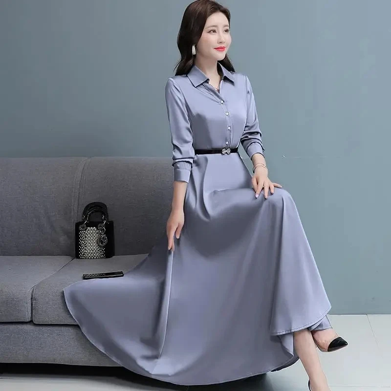 

2022 Spring Autumn Cotton Linen Dress Womens Large Size Long Waist Dresses Women Elegant Temperament Fashion Large Swing Skirt