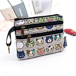 Adorable Animal Print Zipper Wallet - Compact Coin and Card Holder (Gray cat head)