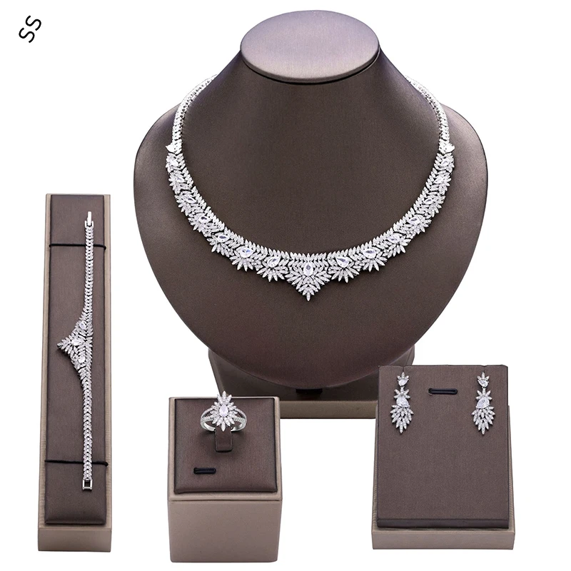 

Women's Wedding Garment Accessories Necklace Earrings Ring Bracelet Chain Hand Inlaid Colored Gemstone White Zircon Jewel Sets