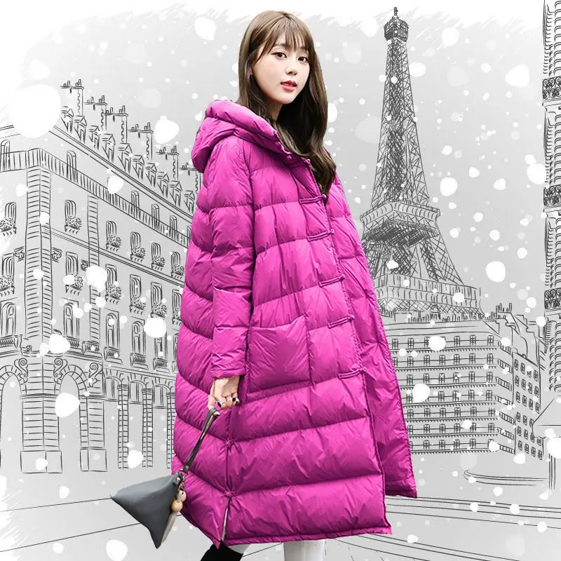 

Loose White Duck Down Jacket Women 2023 Korean Fashion Winter Hooded Thickened Warm Casual Versatile Parkas Female Coat A12