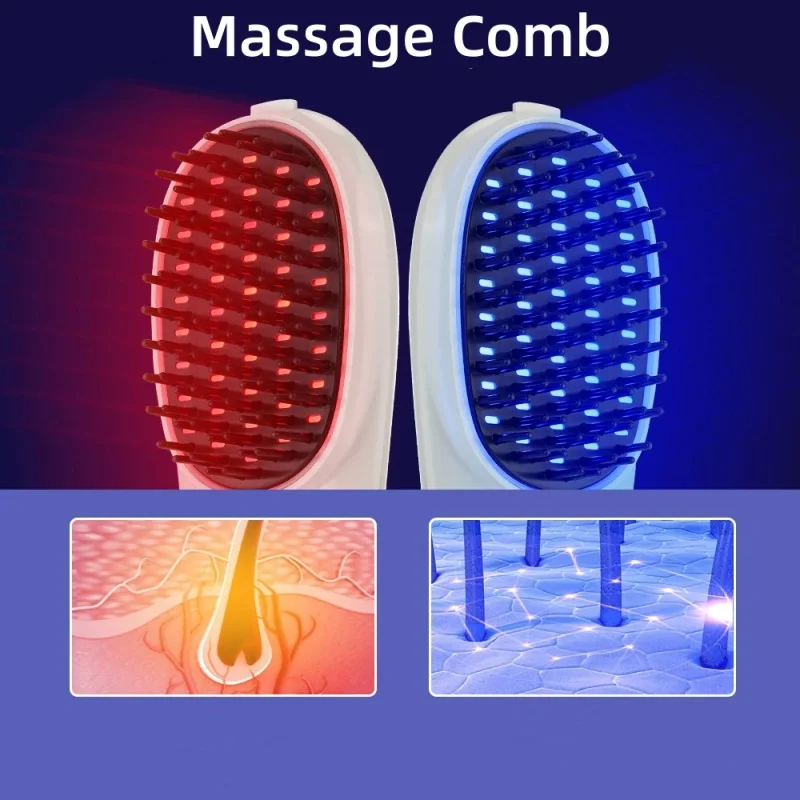 Electric High Frequency Vibration Hair Brush Massager With Two Comb Teeth Red Blue Light Electric Massage Comb Scalp Massager 4