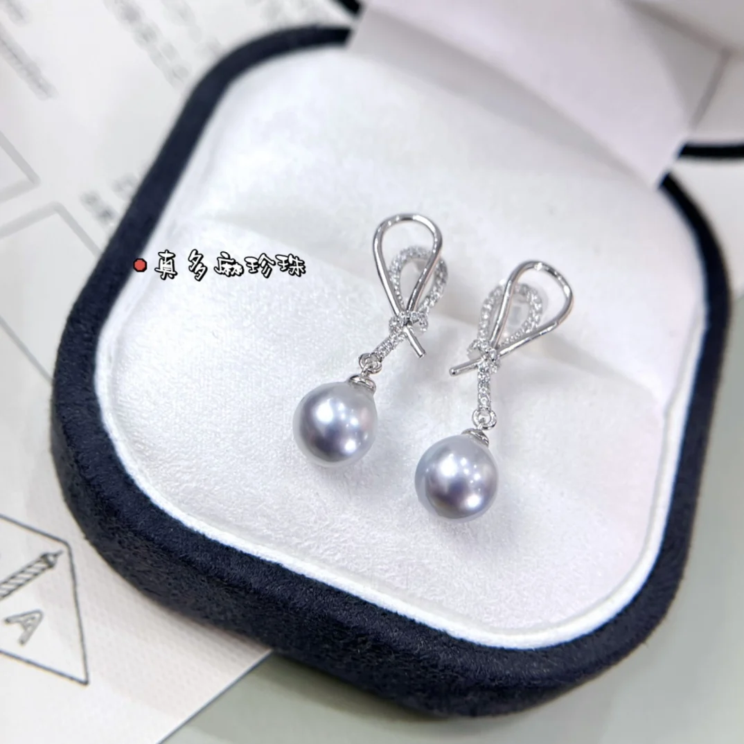 

YB2024, чистые серьги-гвоздики из серебра, круглые, 7-8 мм, Япония, морская вода, голубовато-серый жемчуг, серьги-гвоздики, женские серьги с мелким жемчугом, застежки