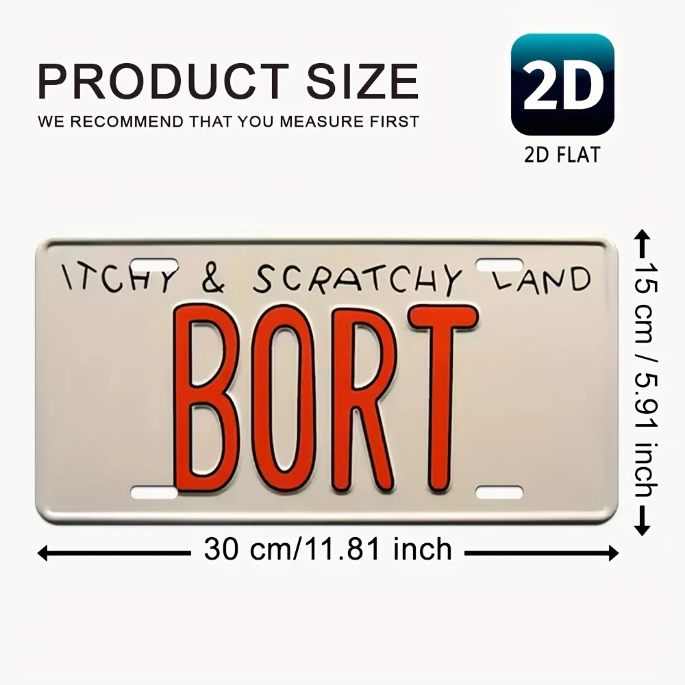 2D 평면 인쇄 팝 문화 Itchy & Scratchy Land BORT 번호판 스타일 알루미늄 틴 페인팅, 심슨 가족 팬 테마 메탈 장식