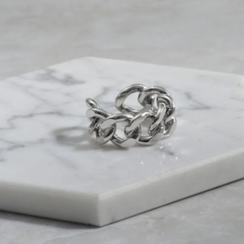 Gold Color Chunky Curb Chain Ring for Women Men Minimalist Charm Thick Gourmet Ring Couple Wedding Rings Jewelry Anillo