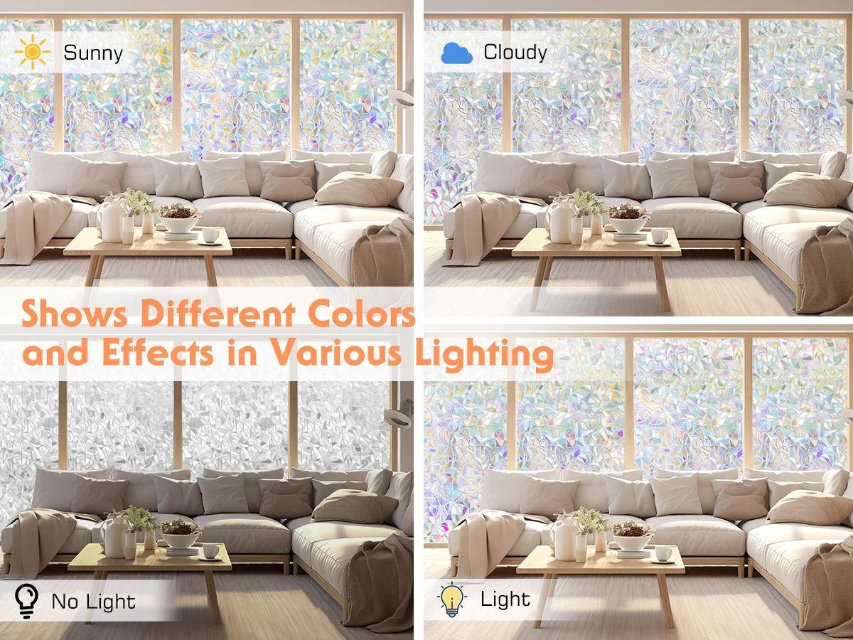Description Picture 2 of itemWindow Privacy Film, Rainbow Window Clings, 3D Decorative Window Vinyl, Stained Glass Window Decals, Static Cling Window Sticker