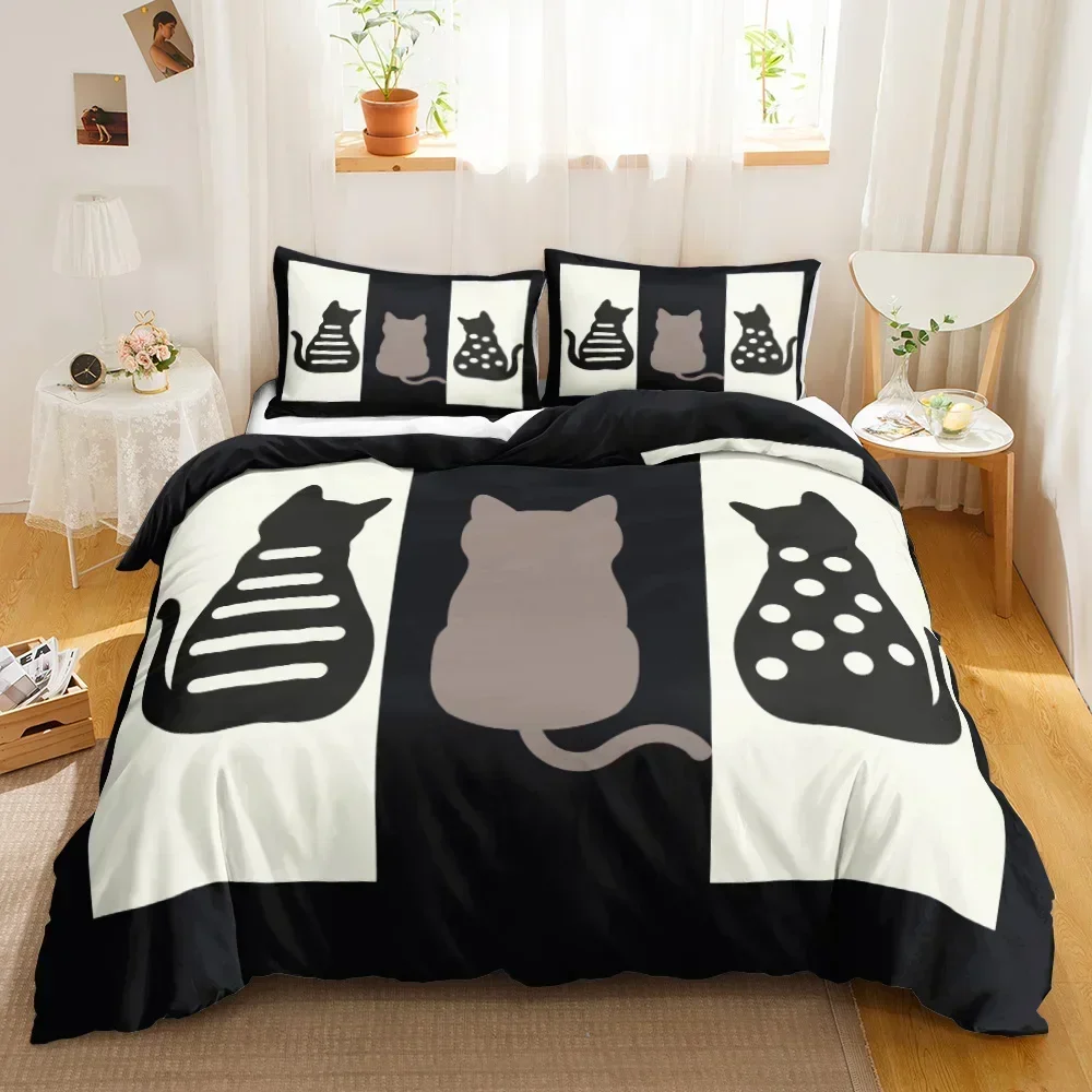 Cute Cat Single-sided Printed Bedding Set ,Comforter Cartoon Duvet Bedding Cover Pillows Comfortable Bedspreads Bedding Set